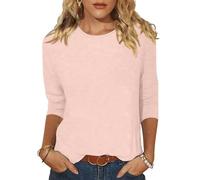 Minetom T-Shirt à Manches 3/4 pour Femme Tee Shirt Col Rond Coupe Classique Ample Léger Pull Femme Chic et Elegant Printemps été Automne Basic Top A Rose M