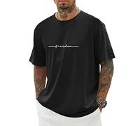 Minetom T-Shirt Homme Oversize à col Rond Manches Courtes Basique imprimé Sweatshirt Coton Manche Courte Top Basic Shirt Crew Neck Vintage Streetwear D Noir M