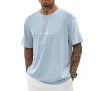 Minetom T-Shirt Homme Oversize à col Rond Manches Courtes Basique imprimé Sweatshirt Coton Manche Courte Top Basic Shirt Crew Neck Vintage Streetwear D Bleu Clair M