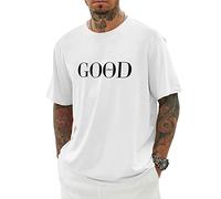 Minetom T-Shirt Homme Oversize à col RonH Manches Courtes Basique imprimé Sweatshirt Coton Manche Courte Top Basic Shirt Crew Neck Vintage Streetwear H Blanc XL