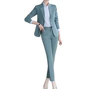 Minetom Tailleur Femme 2 Pièces Elegant Slim Fit Blazer Veste Formel Entreprise Bureau Travail Tailleur Pantalon Costumes Ensemble A Gris-Bleu S