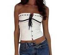 Minetom Top Femme Haut Court Dos Nu T-Shirt Sexy Bretelles Débardeur sans Manches Y2K Crop Top Bustier Imprimé Fleurs Haut E Blanc S