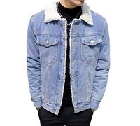 Minetom Trucker Veste en Jean Homme Blouson en Jean Trucker Jacket Denim Blouson Denim Moto Doublure en Molleton Artificiel Veste Jean A Bleu Clair 5XL