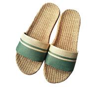 Minetom Unisexe Chaussons Femmes Hommes Maison Pantoufles Flip Flops Tongs en Lin Rayures Sandales Slipper D'Été pour Salle de Bains Plancher Piscine Plage Gym B Vert 39/40