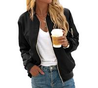 Minetom Veste Femme Motard Blouson Printemps Automne Léger Bombers Jacket Sweatshirt Sport Vintage Outwear Zippé Court Jacket B Noir XL