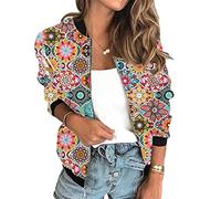 Minetom Veste Femme Motard Blouson Printemps Été Léger Bomber Blouson Outwear Zippé Imprimé Floral Court Jacket A Rouge XL
