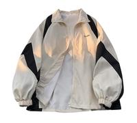 Minetom Veste Femme Vintage Hip Hop Manteau College Jacket Unisexe Casual Manches Longues Blouson Fermeture Éclair Bomber Veste de Survêtement Streetwear E Beige M