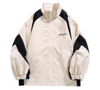 Minetom Veste Femme Vintage Hip Hop Manteau College Jacket Unisexe Casual Zipper Blouson Bomber Veste de Survêtement Streetwear G Beige M