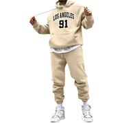 Minetom Vêtement De Sport Homme Survêtement 2 Pièces Ensemble Jogging Lettre Imprimée Sweats À Capuche Manches Longues Pantalon Décontracté Tenue De Couple D Beige XS