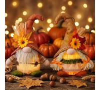Mineup 2 Pcs Thanksgiving Automne Décorations en Peluche | Lutins Décoratifs d'Automne, Nains d'Automne avec Tournesol, avec LED pour La Fête des Moissons, l'Automne, Thanksgiving