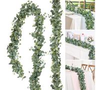 Mineup 2 Pièces Guirlandes Artificielles D'Eucalyptus, 180cm Artificiel Faux Eucalyptus Vignes, Feuilles d'eucalyptus Vignes, Seches Naturel Guirlande pour la Décoration Murale Mariage Table