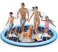 Mineup 200cm Tapis Enfant De Jet d'eau, Tapis De Pulvérisation D'éclaboussure d'eau, Tap D'arrosage Antidérapant pour Chien, Splash Sprinkle Play Mat pour Enfants Et Animaux pour Jardin Piscine