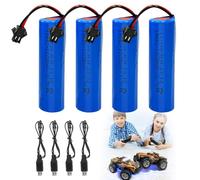 Mineup 3.7V 1200mah Batterie au Lithium, 4 Pièces 18650 Batteries au Lithium, Li-ION Battery avec 4 Chargeur USB SM-2P pour véhicules radiocommandés, Bateaux, Chars, Voitures
