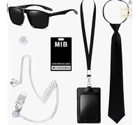 Mineup 4 Pcs Agent Costume Accessoires, Ensemble de Costumes de Services Secrets, Men in Black Deguisement, Accessoires de Costum D'espion pour Hommes Femme pour Fête d'halloween Cosplay