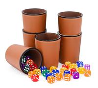 Mineup 6 Pcs Gobelet à Dés en Cuir, Dice Cup,Grand Gobelet à Dés de Qualité | Cuir Gobelet de Jeux de Dés Double Set avec 36 Dés, pour Les Réunions de Famille, Les Jeux de Fête, Jeux De Voyage