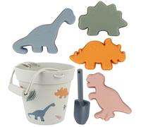 Mineup 6PCS Ensemble de Jouets de Sable en Silicone, Jouets de Plage en Silicone avec Seau à Sable, Pelle, Moule de Dinosaure, Kit de Jouets de Plage pour 3+ Ans Tout-Petits Garçons Filles