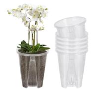 Mineup 6pcs Pot Transparent Orchidée, 10CM Pot de Fleurs Plastique Transparent, Pottes De PéPinièRe OrchidéE Planter Pot Transparent Plante avec Trous De Drainage Et Soucoupes pour Orchidée Jardin