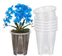 Mineup 6pcs Pot Transparent Orchidée, 14CM Pot de Fleurs Plastique Transparent, Pottes De PéPinièRe OrchidéE Planter Pot Transparent Plante avec Trous De Drainage Et Soucoupes pour Orchidée Jardin