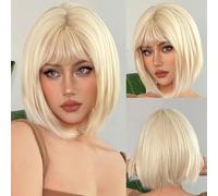 Mineup Bob Perruque Avec Frange, Court Droite Ombre Blonde Bob Perruques, Courte Perruqu Droite pour Les Femmes, Perruqu Bo Court, Courte Couleur Blonde Perruques Pour Femmes Fête Quotidienne Cospl