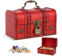 Mineup Coffres au Trésor en Bois, Pirate Bois Mini Coffre-Fort, Bois Petit Coffre au Trésor avec Serrure à Combinaison pour Ranger des Colliers des Boucles D'oreilles des Bagues (21.5 x 12.5 x 13cm)