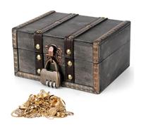 Mineup Coffres au Trésor en Bois, Pirate Bois Mini Coffre-Fort, Bois Petit Coffre au Trésor avec Serrure à Combinaison pour Ranger des Colliers des Boucles D'oreilles des Bagues (15 x10 x 5.5cm)