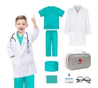 Mineup Déguisement Docteur pour Enfants, Mallette Médicale avec Stéthoscope, Kit Jouet Éducatif, Cadeau pour Garçons et Filles 6-9 Ans, 130 cm