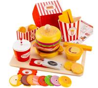 Mineup Dinette Enfant Jouets Alimentaires,Bois Empilable Hamburger Jouet, Jouets de Dinette en Bois Enfant 3 4 5 Ans, Accessoire Cuisine pour 3 4 5 6 7 8 9 Ans et Plus