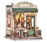 Mineup DIY Book Nook Kit, DIY Maison De Poupée Miniature, Puzzle 3D en Bois avec Capteur De Lumière LED,Maison Miniature À Monter Soi-même, Kit De Modélisation pour Adultes(Sunny Cafe)