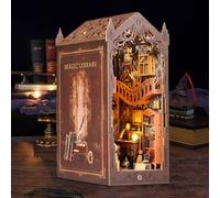 Mineup DIY Book Nook Kit, DIY Maison de poupée Miniature, Puzzle 3D en Bois avec Capteur De Lumière LED, Magique Serre-Livres dart, Kit de modélisation pour Adultes (Magic Library)