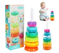Mineup Jouets Empilables pour Enfants, Jouet À Empiler en Rotation, Jouet Rotatif Arc-en-Ciel, Tour D'empilage Rotative, Pyramide pour Bébé Jouet À Empiler, Jouet Empilable pour Bébé Cadeau 1 2 3 Ans