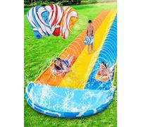 Mineup Toboggan Aquatique, 480 X 140cm Toboggan De Pelouse D'été avec Arroseur Intégré, Tobogga pour Pelous Double Tobogga À Eau avec 2 Bodyboards, Idéal pour Le Jardin Et La Pelouse