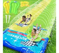 Mineup Toboggan Aquatique, 480 X 140cm Toboggan pour Pelouse Double Tobogga À Eau, Tobogga De Pelouse D'été avec Arroseur Intégré avec 2 Planches Gonflables pour Jeux d'eau en Extérieur