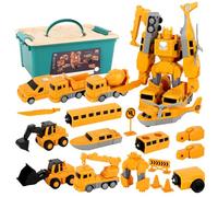 Mineup Transformable Magnétique Jouets, 35 Pièces Ensemble de Jouets de véhicules de Chantier Robot, Construction magnetique Enfant avec boîte de Rangement, Cadeaux pour garçons