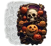 MINFEIDMS Halloween Citrouille Fondant Moules Squelette Tête de Mort Moule en Silicone pour Décoration de Gâteau Cupcake Topper Chocolat Bonbons Sucre Artisanat Pâte en caoutchouc Argile polymère