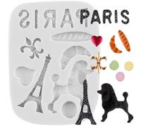 MINFEIDMS I Love Paris Moule en silicone pour décoration de gâteaux en sucre Motif Tour Eiffel et caniche Pâte polymère