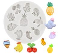 MINFEIDMS Lot de 1 moule en silicone pour fondant en forme de mini fraise, ananas, banane, bonbons, chocolat, chocolat, pâte à sucre, pâte polymère