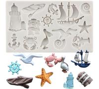 MINFEIDMS Moule en silicone en forme d'ancre de voile, gouvernail, mouette, bateau à voile, phare, pour décoration de gâteaux, pâte à sucre, pâte à sucre