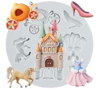 MINFEIDMS Moule en silicone pour fondant Cendrillon Château de citrouille Carrosse Robe de princesse Chaussures en cristal Moule en silicone pour décoration de gâteaux en sucre Décoration de cupcakes
