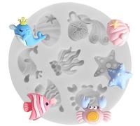 MINFEIDMS Moule en silicone sur le thème de la vie marine, plage, océan, étoile de mer, crabe, corail, dauphin, fondant, moule pour décoration de gâteaux en sucre, pâte à sucre, pâte polymère