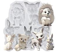 MINFEIDMS Moules à fondant animaux Renard, écureuil, lapin, cerf sika, moule en silicone pour décoration de gâteau, cupcake, chocolat, bonbons, sucre, pâte à fleurs, argile polymère