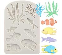 MINFEIDMS Moules à fondant en silicone sur le thème marin, poissons de mer, corail, algues, moule en silicone pour décoration de gâteaux, décoration de cupcakes, pâte à sucre, pâte à sucre, argile