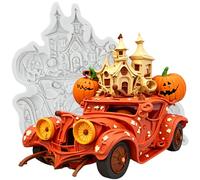 MINFEIDMS Moules à fondant Halloween Citrouille Voiture Silicone Moule Château pour Décoration de Gâteau Cupcake Topper Chocolat Sucre Artisanat Gum Pâte Polymère Argile