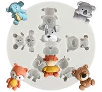 MINFEIDMS Moules en silicone pour décoration de gâteaux en forme d'animaux du zoo, éléphant, renard, koala, ours, taureau, pâte à sucre, chocolat, argile polymère