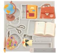 MINFEIDMS Moules en silicone pour la rentrée scolaire, règle, ciseaux, stylo, palette, sac à livres, moules pour décoration de gâteaux, décoration de cupcakes, pâte à sucre, pâte à sucre, argile