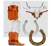 MINFEIDMS Moules En Silicone Tête De Taureau Fer À Cheval Sabot Fondant Moule Veste De Cowboy Botte Moules À Chocolat Pour Décoration De Gâteau Au Sucre Cupcake Topper Bonbons Pâte De Gomme Argile
