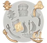MINFEIDMS Moules en Silicone Thème Pirates - Bateau à Voile, Coffre au Trésor, Drapeau de Pirate - Moule au Chocolat pour Décoration de Gâteaux en Pâte à Sucre