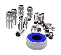 Minflora Lot de 19 connecteurs de compresseur d'air, kit d'accouplement rapide pneumatique 6,35 mm, raccords en fer zingué pour outils pneumatiques européens C/A et standard japonais