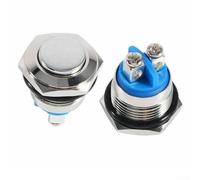 Minflora Lot de 2 interrupteurs à bouton-poussoir momentané 16 A 12 V 16 mm en métal à tête ronde haute 1NO pour démarreurs électromagnétiques contacteurs relais