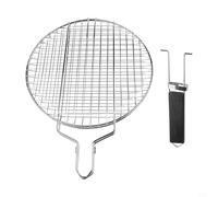 Minflora Panier de barbecue rond en acier inoxydable avec poignée amovible verrouillable, filet de cuisson extérieur pour légumes, poissons, crevettes, pochette de transport incluse