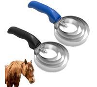 Minfuerang 2 Pcs Étrille 4 Anneaux,Etrille à Cheval en Métal,Peigne à Curry à Ressort pour Éliminer les Poils Morts, la Crasse de Pelage et Toiletter (Bleu et noir)